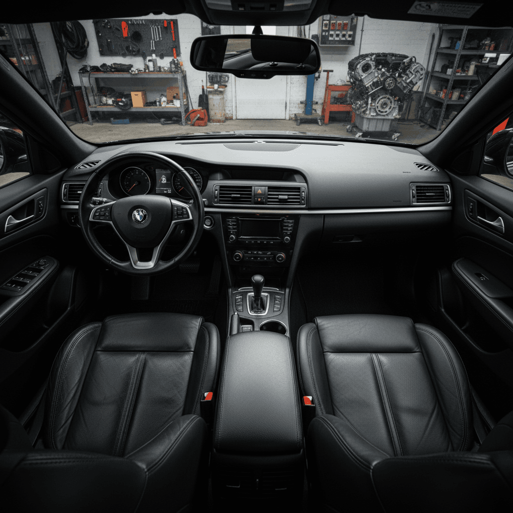 Deep cleaned black leather car interior