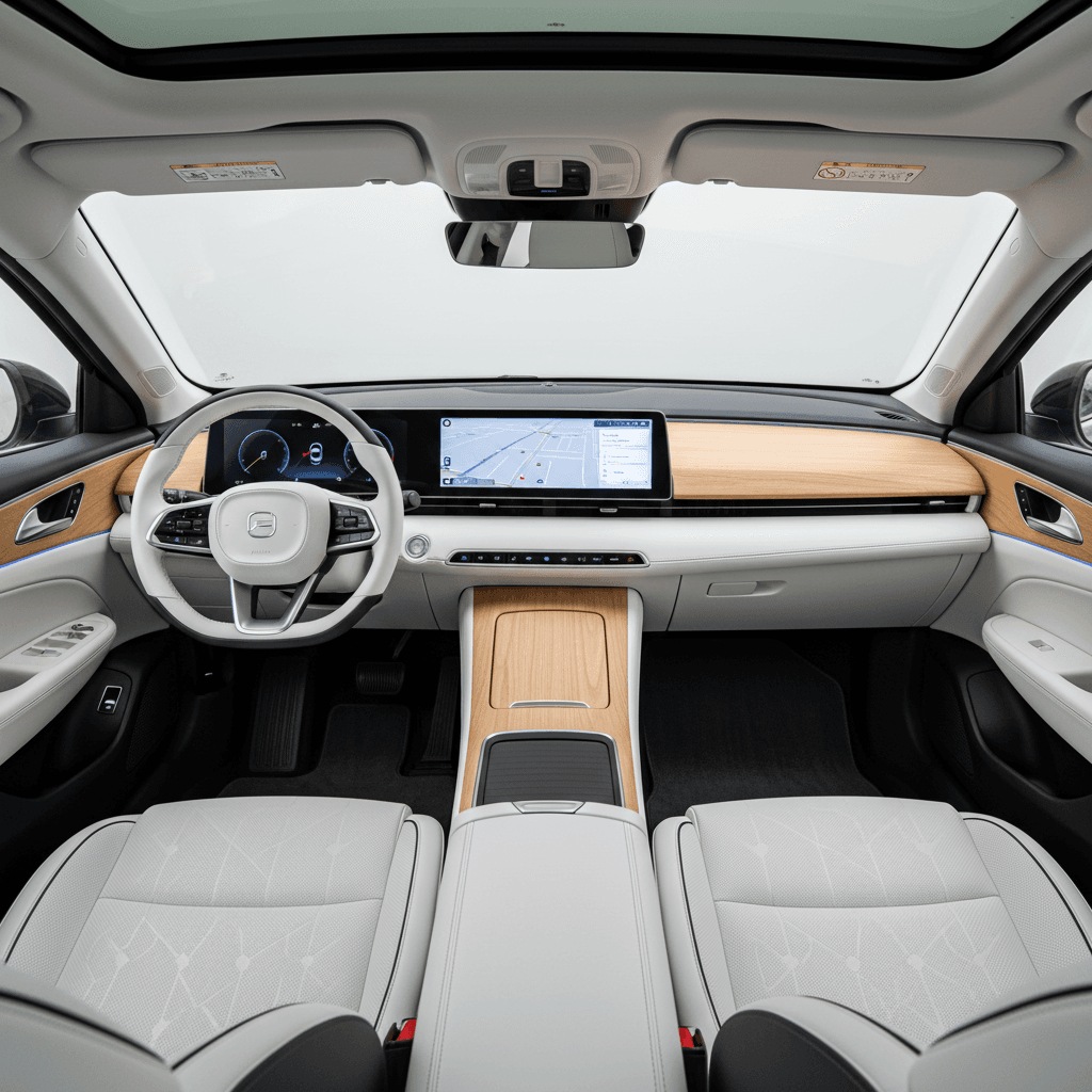 Clean car interior with spotless dashboard and seats