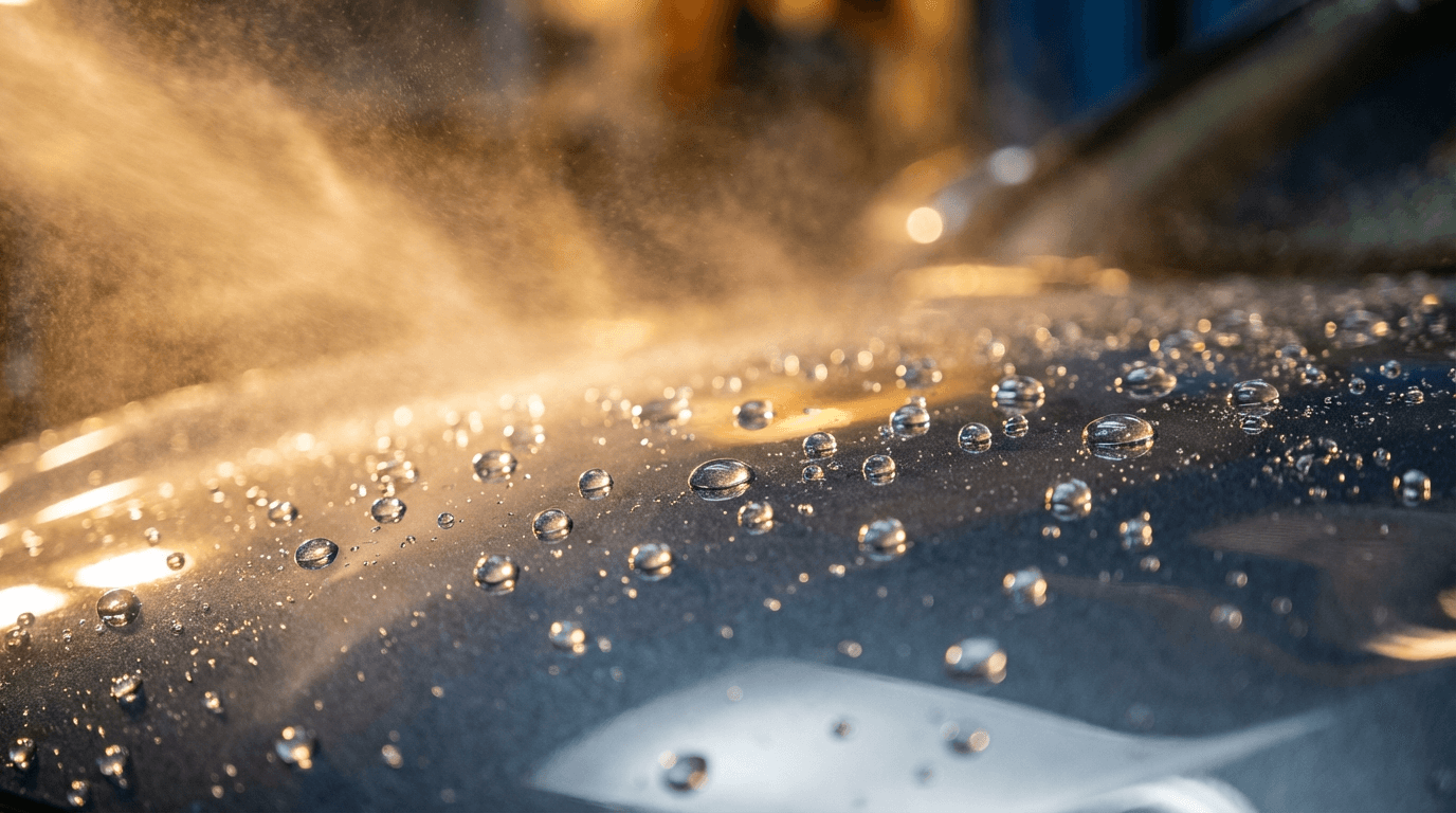 Macro view of tree sap on car paint being carefully removed